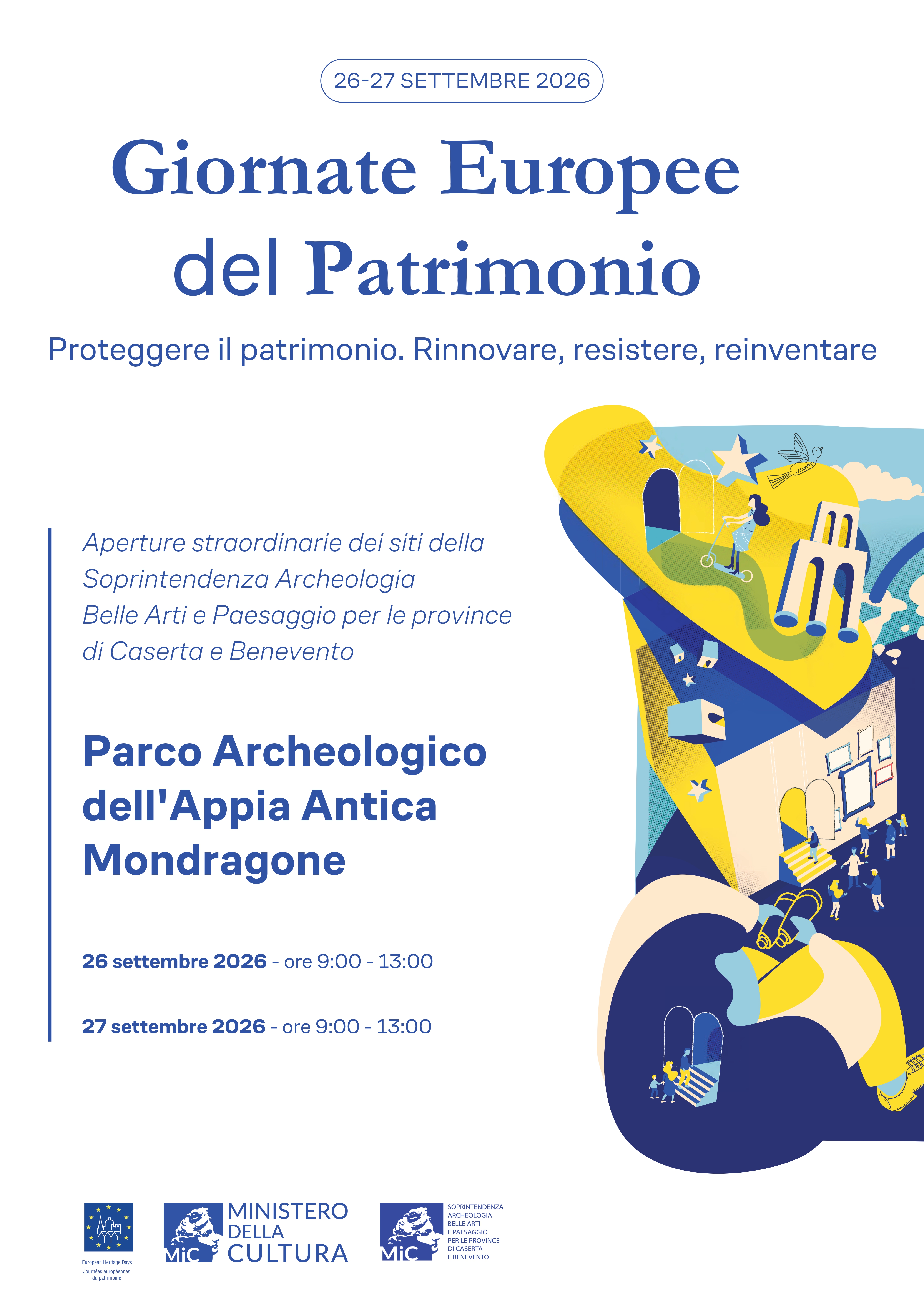 GEP 2026 La Soprintendenza Abap per le province di Caserta e Benevento organizza visite guidate al Parco archeologico dell'Appia antica di Mondragone il 26 e il 27 settembre. Iniziative gratuite